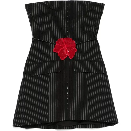 Blumiges Trägerloses Schwarzes Kleid , Damen, Größe: L - ROTATE Birger Christensen - Modalova