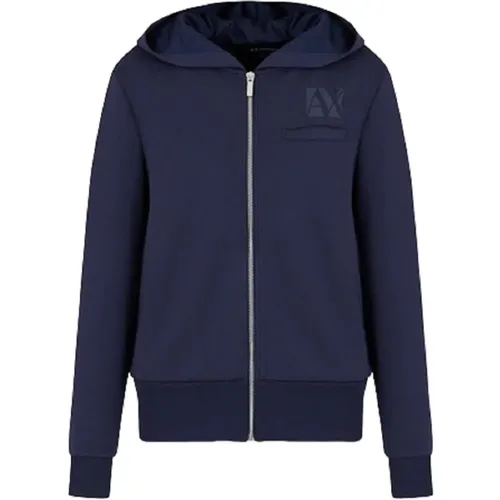 Blaue Kapuzenpullover Einfaches Design , Damen, Größe: S - Armani Exchange - Modalova