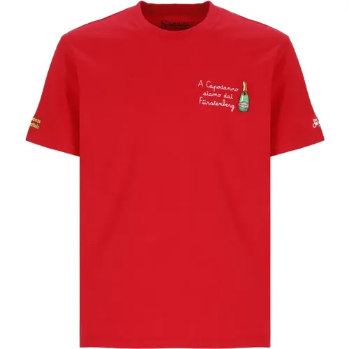 Rotes Baumwoll-T-Shirt mit Rundhalsausschnitt , Herren, Größe: L - Saint Barth - Modalova