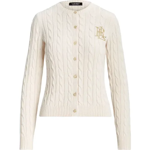 Weißer Zopfmuster-Strickjacke Sweater , Damen, Größe: L - Ralph Lauren - Modalova