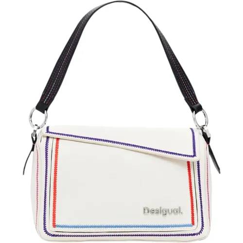 Weiße Clip-Handtasche mit Farbigem Muster - Desigual - Modalova