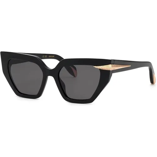 Schwarze Acetat-Sonnenbrille mit goldenen Details , Damen, Größe: 54 MM - Roberto Cavalli - Modalova