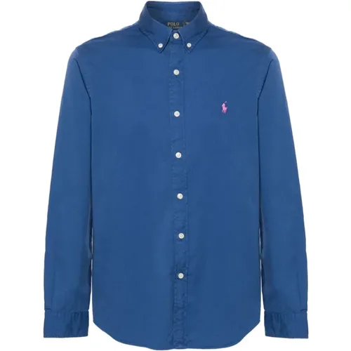 Blaues Langarm-Sportshirt , Herren, Größe: L - Polo Ralph Lauren - Modalova