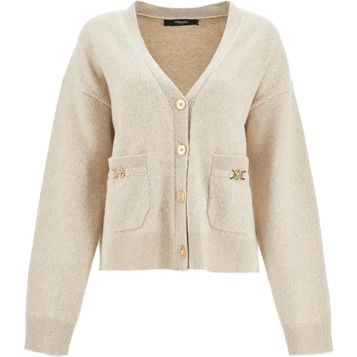 Luxury Wool Cashmere Cardigan , female, Sizes: XS, S - Versace - Modalova