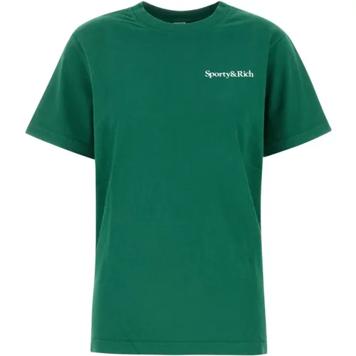 Stylisches Grünes Baumwoll T-Shirt , Damen, Größe: S - Sporty & Rich - Modalova