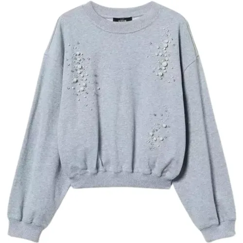 Graue Pullover mit Handgemachter Stickerei , Damen, Größe: S - Twinset - Modalova