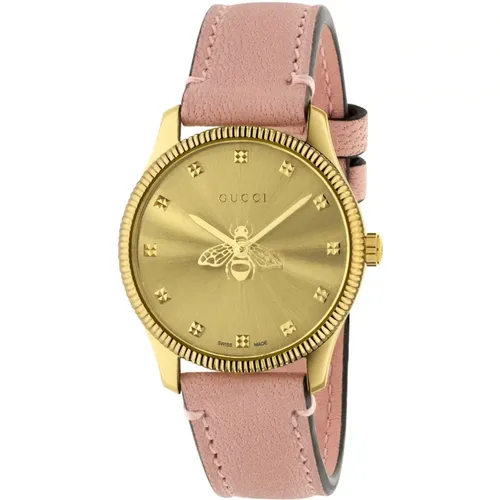 Golden Bee Dial with Pink Leather Strap , female, Sizes: ONE SIZE - Gucci - Modalova