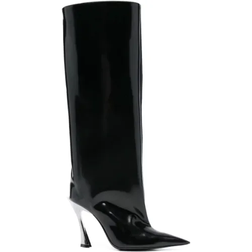 Schwarzer Kalbslederstiefel mit Gunmetal-Absatz - Mugler - Modalova