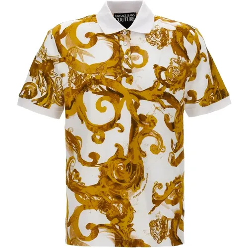Weiß/Goldenes Polo-Shirt , Herren, Größe: M - Versace Jeans Couture - Modalova