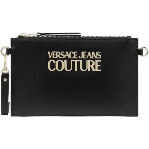 Strukturierte Logo Reißverschluss Clutch Tasche , Damen, Größe: ONE Size - Versace Jeans Couture - Modalova