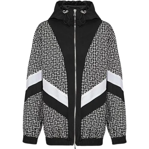 Ivory Nylon Jacket with Zipper and Hood , male, Sizes: S, M - Balmain - Modalova