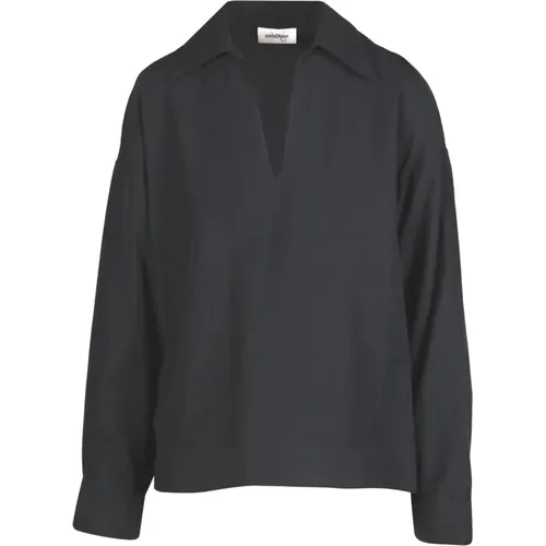 Poplin Shirt with Pointed Collar and V-Neck , female, Sizes: S, M, XS - Ottod'Ame - Modalova