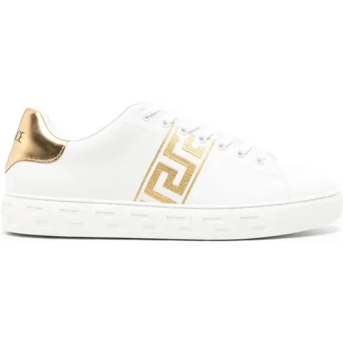 Stylische Sneakers,Weiße Gold-Ton Sneakers mit Greca-Motiv - Versace - Modalova
