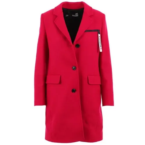 Wool Blend Coat with Logo Detail , female, Sizes: M, XL, S, XS - Love Moschino - Modalova