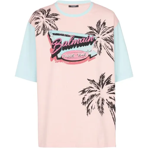 Lockeres Miami bedrucktes T-Shirt , Herren, Größe: 3XL - Balmain - Modalova