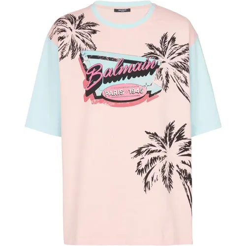 Lockeres Miami bedrucktes T-Shirt , Herren, Größe: XL - Balmain - Modalova