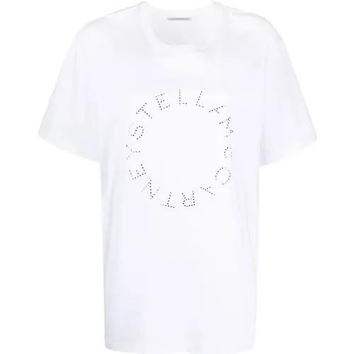 Cotton Oversized T-shirt with Rhinestone Logo , female, Sizes: M, S - Stella Mccartney - Modalova