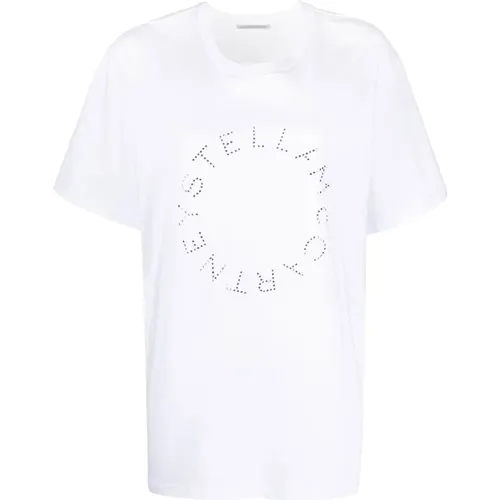 Cotton Oversized T-shirt with Rhinestone Logo , female, Sizes: S - Stella Mccartney - Modalova