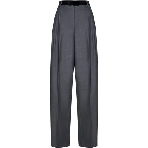 Grey Wool Blend Trousers with Double Pleat , female, Sizes: S, M - Max Mara - Modalova