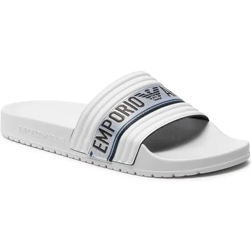 Flache PVC Logo Sandalen - Weiß , Herren, Größe: 42 EU - Emporio Armani - Modalova