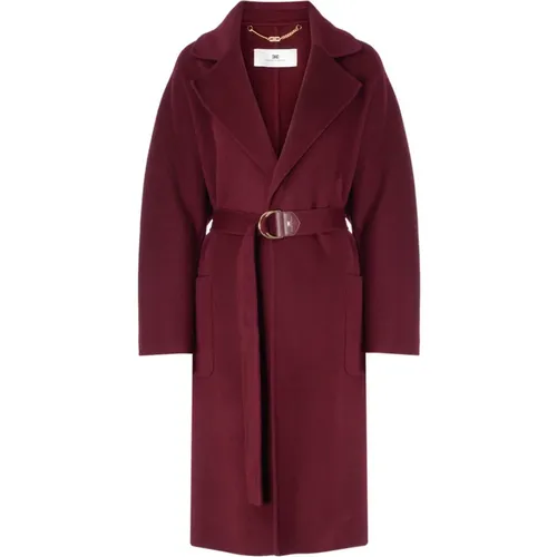 Bordeaux Wool Coat with Wide Lapels , female, Sizes: S - Elisabetta Franchi - Modalova