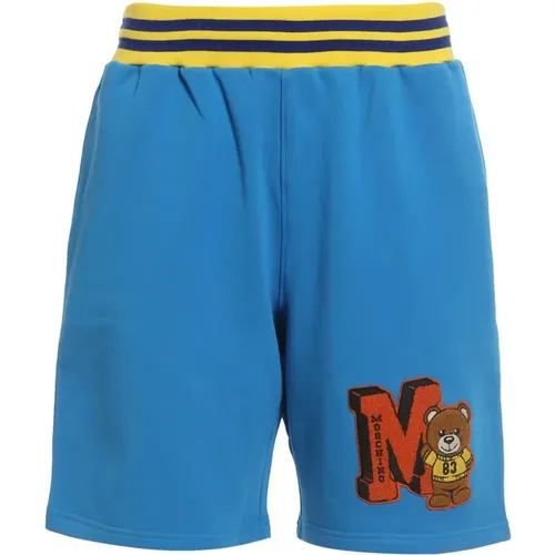 Bear Patch Cotton Track Shorts , male, Sizes: L - Moschino - Modalova