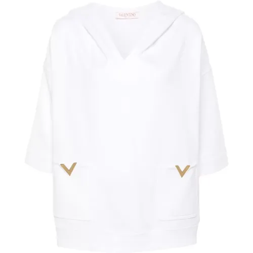 Weiße Pullover Kapuze V-Ausschnitt Stil - Valentino Garavani - Modalova