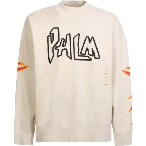 Weißer Sweatshirt mit Flammenprint für Herren , Herren, Größe: L - Palm Angels - Modalova
