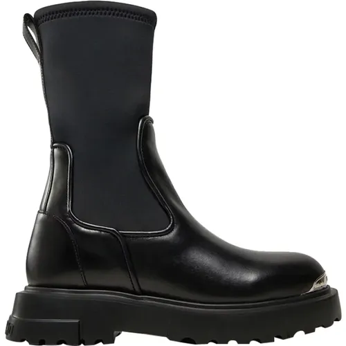 Schwarze Lederstiefeletten , Damen, Größe: 36 EU - Moschino - Modalova