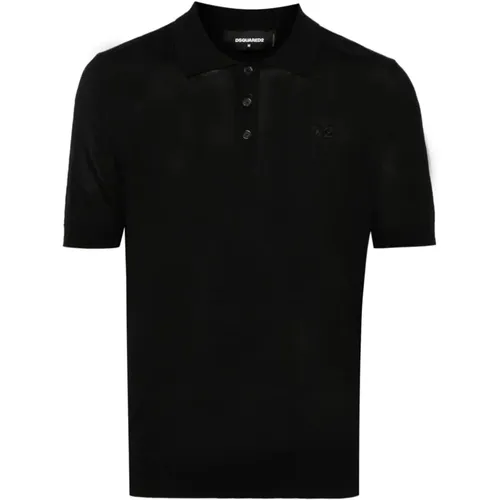 Schwarzes Polo mit geripptem Kragen und gesticktem Logo , Herren, Größe: S - Dsquared2 - Modalova