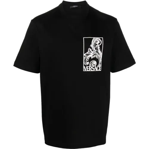 Schwarzes T-Shirt mit Logo-Print , Herren, Größe: XL - Versace - Modalova