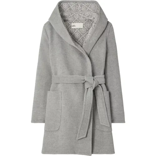 Grey Wool Coat with Wide Hood , female, Sizes: S - TORY BURCH - Modalova