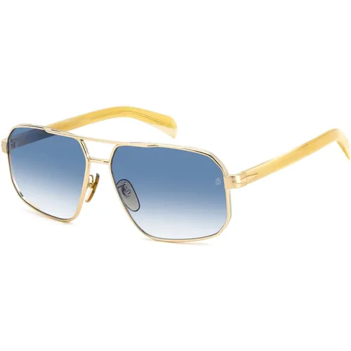 Striped Beige Gold/Blue Shaded Sunglasses , male, Sizes: 61 MM - Eyewear by David Beckham - Modalova