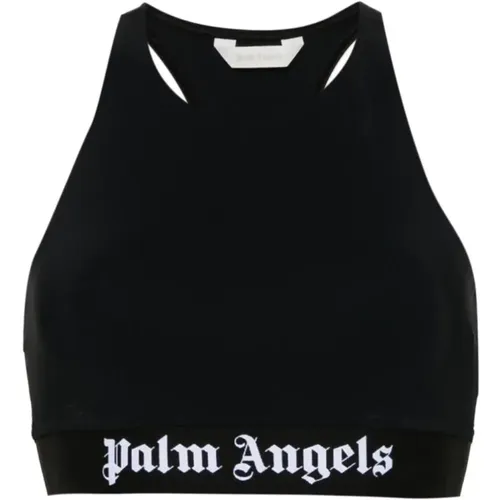 Sport Logo Top Schwarz Weiß , Damen, Größe: M - Palm Angels - Modalova