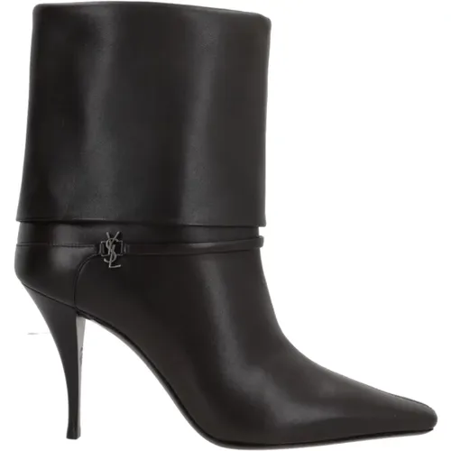 Leather Pull-On Boots with Metal Logo , female, Sizes: 8 UK, 3 UK, 7 UK, 6 UK, 4 UK, 5 1/2 UK, 3 1/2 UK, 4 1/2 UK, 5 UK - Saint Laurent - Modalova