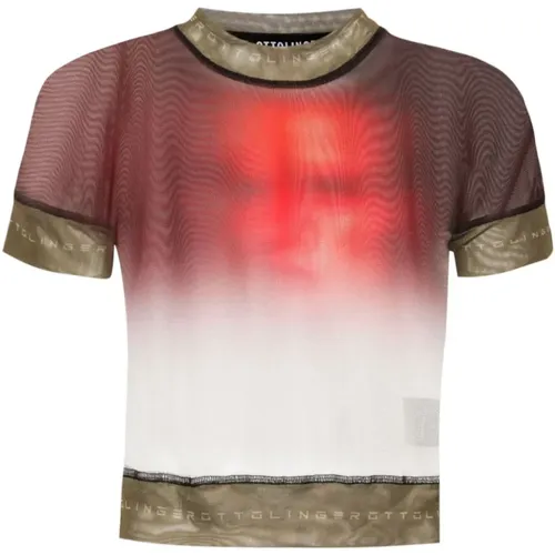MultiColour Mesh T-Shirt mit Gesichtsdruck , Damen, Größe: XS - Ottolinger - Modalova