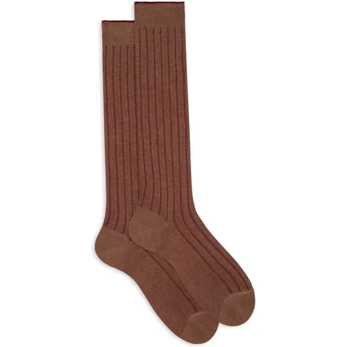 Beige Rippstrick Lange Plattierte Socken , Herren, Größe: M - Gallo - Modalova
