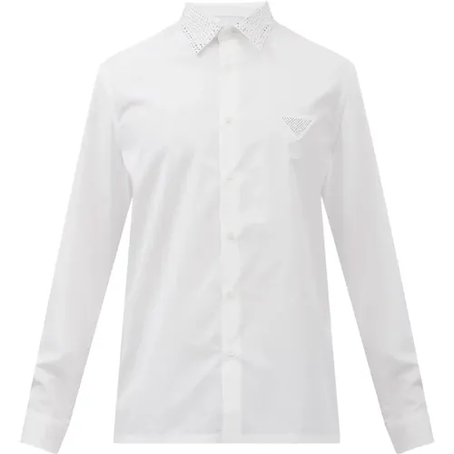 Studded Crystal Collar Shirt , male, Sizes: L, M - Prada - Modalova
