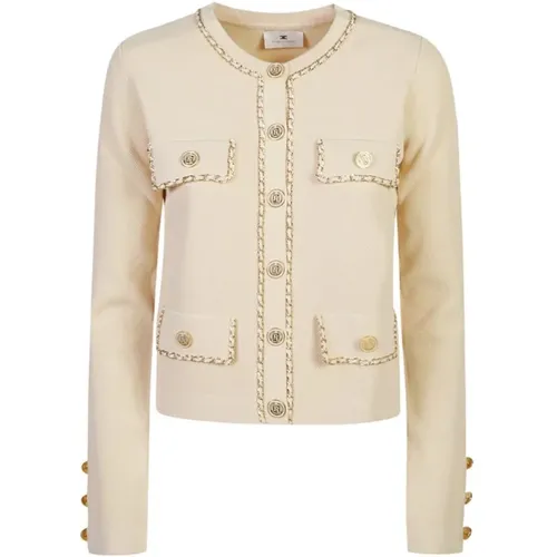 Beiger Cardigan mit Goldener Kette , Damen, Größe: XS - Elisabetta Franchi - Modalova