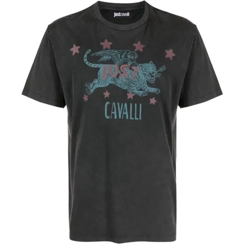 Herren Serigraphisches T-Shirt - Schwarz , Herren, Größe: L - Just Cavalli - Modalova