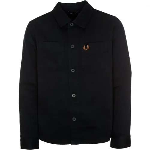 Twill Overshirt mit Knopfleiste , Herren, Größe: XL - Fred Perry - Modalova