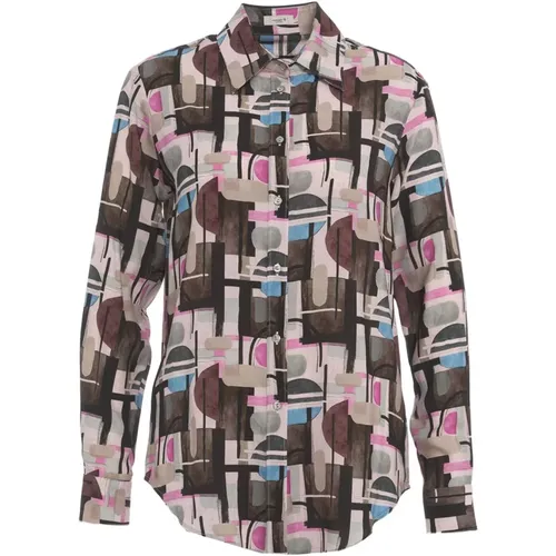 Retro Print Bluse, Stehkragen, Lange Ärmel , Damen, Größe: M - Himon's - Modalova