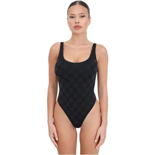 Schwarzer Lycra-Badeanzug mit transparenter Strassapplikation , Damen, Größe: L - Elisabetta Franchi - Modalova