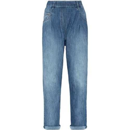 Elasticated waistband tapered jeans , female, Sizes: 2XS - BRUNELLO CUCINELLI - Modalova