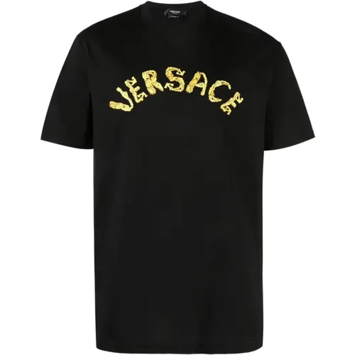 Embroidered Logo T-shirts and Polos , male, Sizes: S - Versace - Modalova