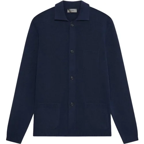 Navy Cardigan mit Taschen und Kragen , Herren, Größe: XL - Ferrante - Modalova