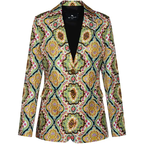 Patterned Silk Jacket, Straight Cut, Pegasus , female, Sizes: S - ETRO - Modalova
