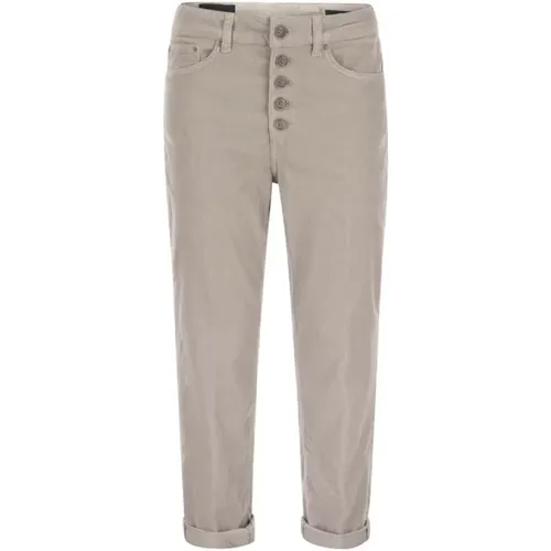 Multi-Striped Velvet Trousers with Jewelled Buttons , female, Sizes: W30, W28, W29, W27 - Dondup - Modalova