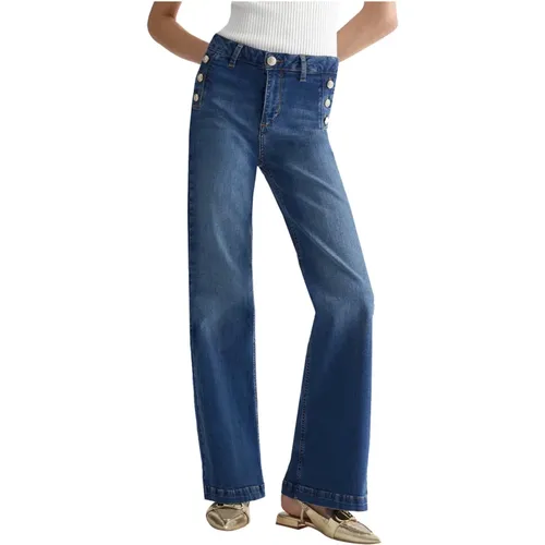 Blaue Denim Flare Jeans mit Knöpfen , Damen, Größe: W31 - Liu Jo - Modalova