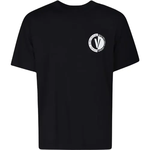 Schwarzes Crew-neck Logo T-shirt Herren - Versace - Modalova